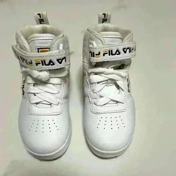 Fila Boys Vulc 13 Repeat Logo Faux Leather High-Top Sneakers White Size 8 - Picture 3 of 10